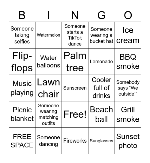 We Outside! Bingo Card