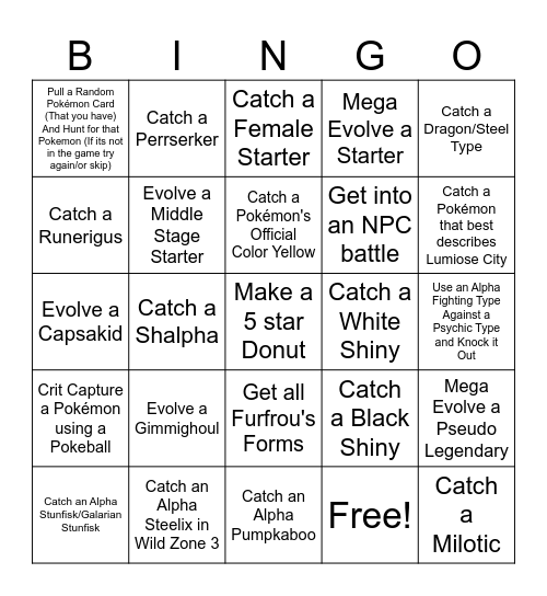 Pokémon Legends Z-A/DLC Bingo Card Bingo Card