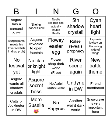 Deltarune Chapter 5 Bingo Card