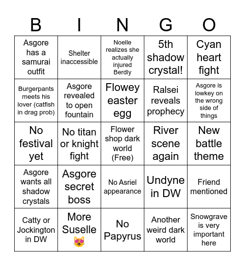 Deltarune Chapter 5 Bingo Card