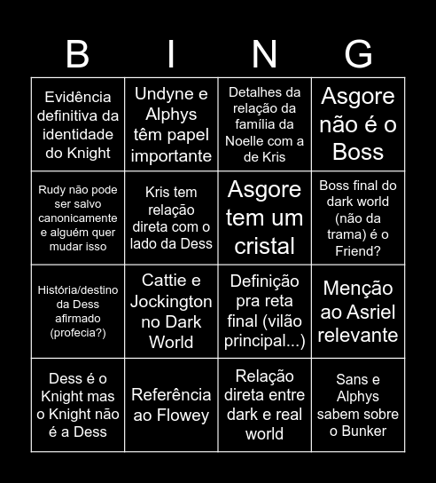 Bingo Deltarune 5 Bingo Card