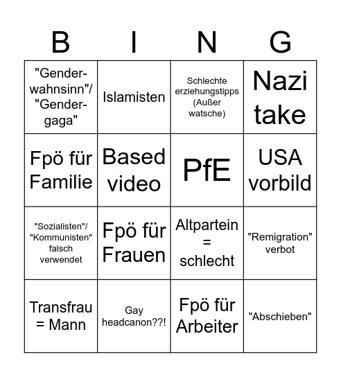 Kickl tiktok bullshit bingo Card