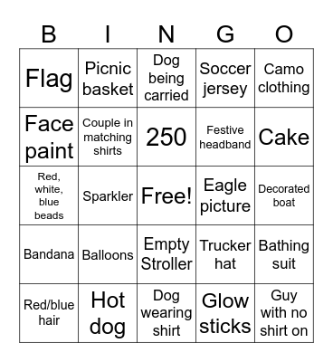 Nooga Fireworks Bingo Card