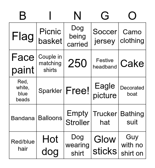 Nooga Fireworks Bingo Card