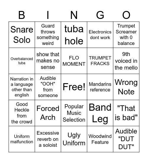 Band Bingo Card