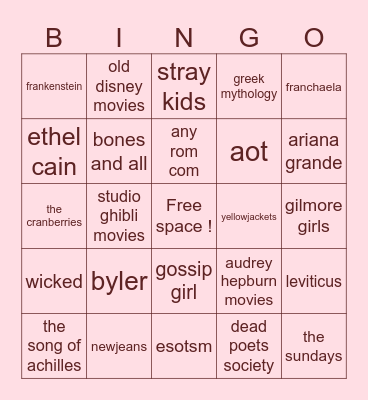 my interests_ ◌✿ Bingo Card