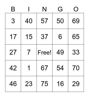 Untitled Bingo Card
