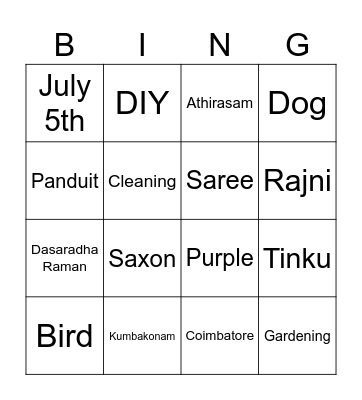 Sathya Birthday Bingo Card