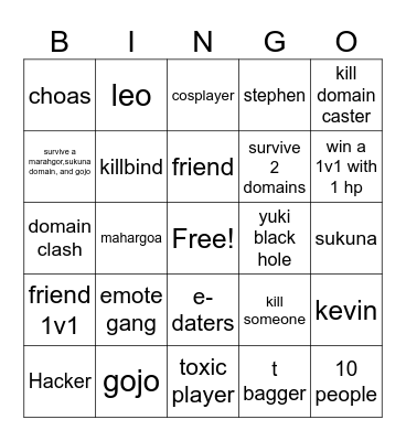 JJS bingo Card