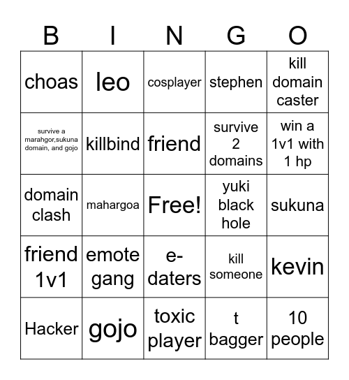 JJS bingo Card