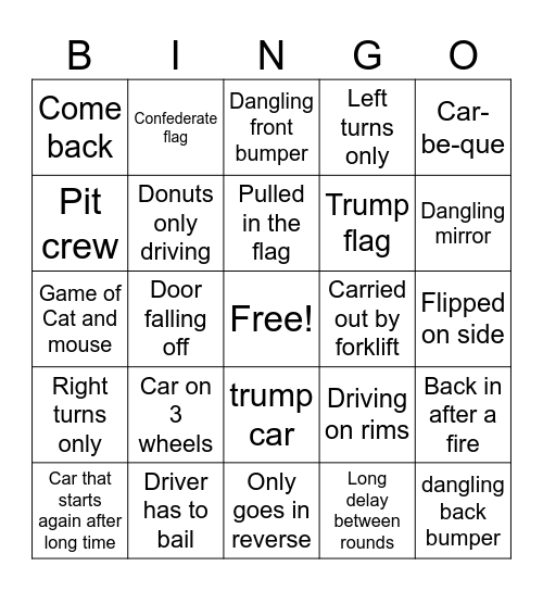 Demo Derby Bingo Card