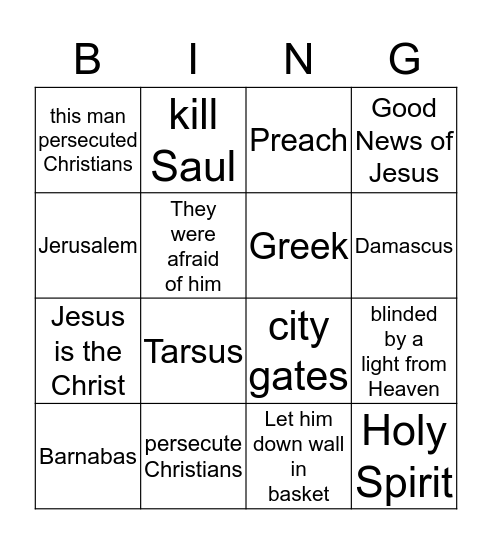 Saul Begins To Preach Bingo Card