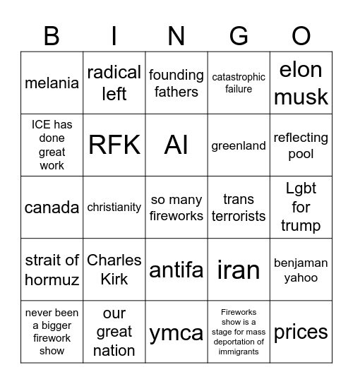 Donald Bingo Card