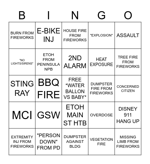 4TH OF JULY WEEKEND Bingo Card