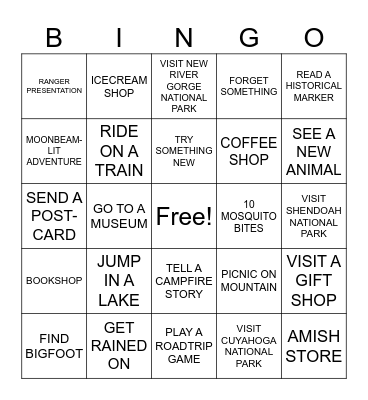 NATIONAL PARK SPECTACULATHON Bingo Card