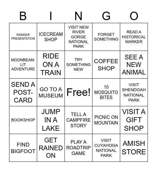 NATIONAL PARK SPECTACULATHON Bingo Card