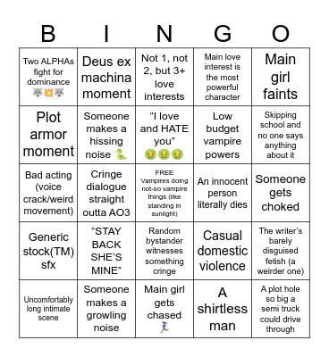 First-time Twilight Bingo Card