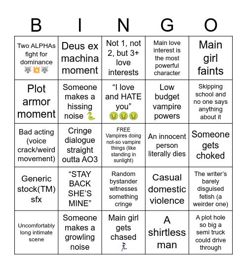 First-time Twilight Bingo Card