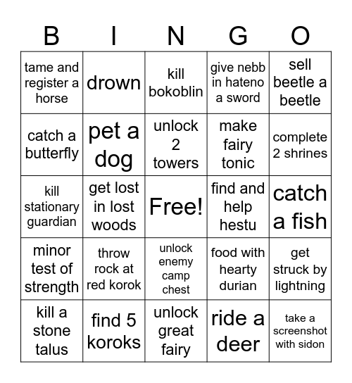 BOTW Bingo Battle Bash - Round 1 Bingo Card