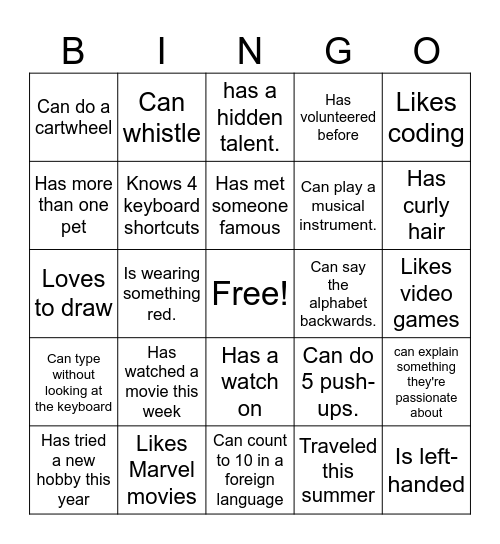 Find Someone Who...: Bingo Card