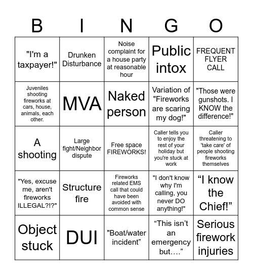 4th of July Police Bingo! Bingo Card