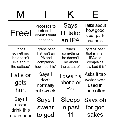 Michael Bingo Card
