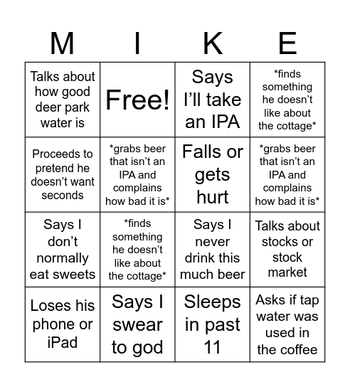 Michael Bingo Card