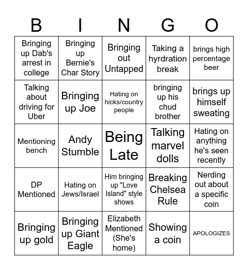Andy Bingo Card