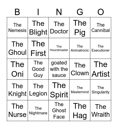 dbd killerz Bingo Card