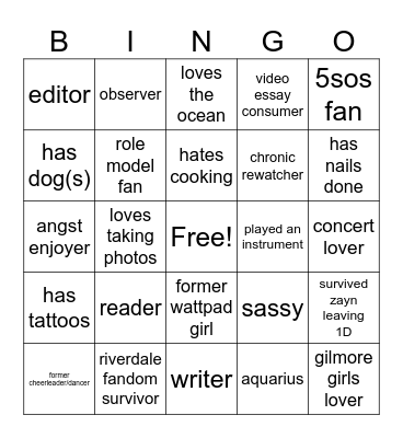 rozyomens Bingo Card