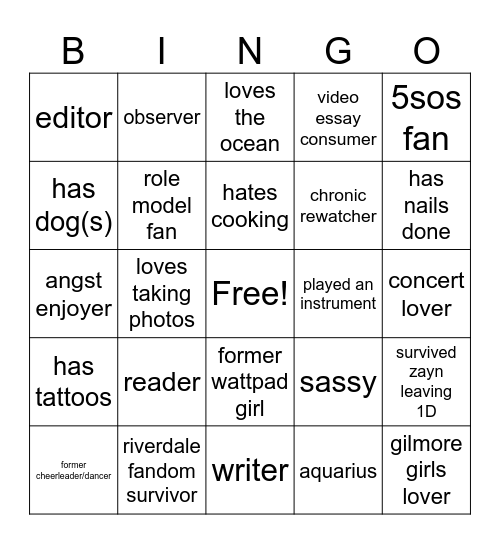 rozyomens Bingo Card