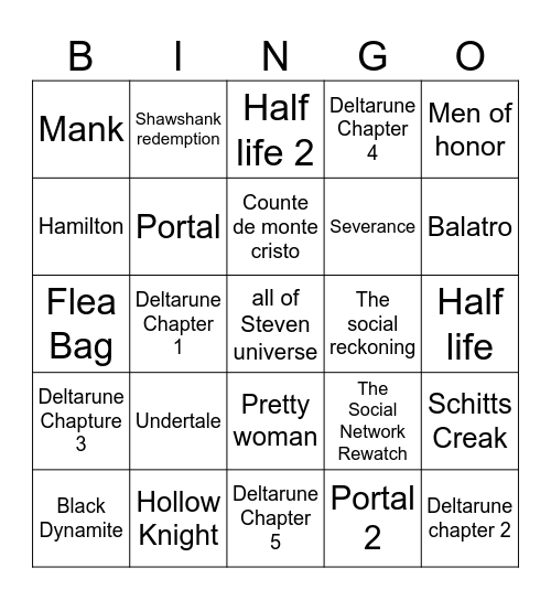 Media Bingo Card