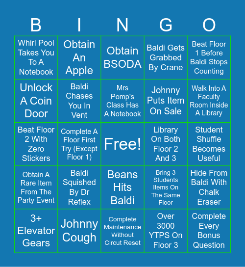 Baldi's Basics Plus BINGO Card