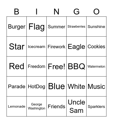 4th of July Bingo Card