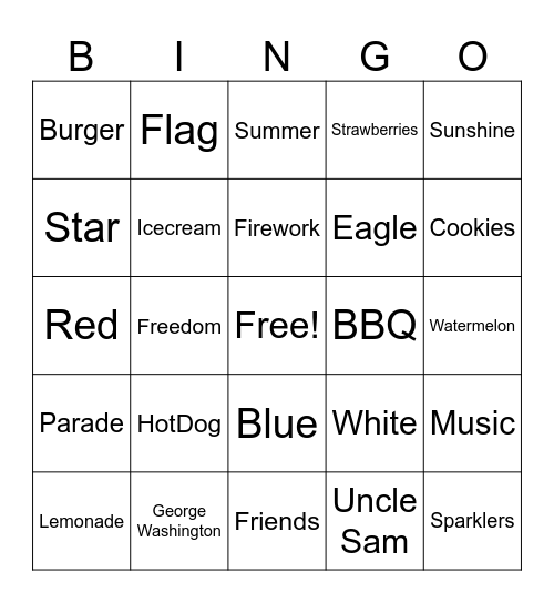 4th of July Bingo Card