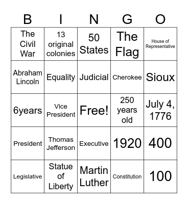 TOMAS FAMILY :250Th Bday USA Bingo Card