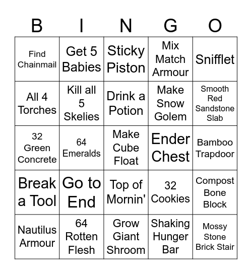 MINECRAFT BINGO 18.0 Bingo Card