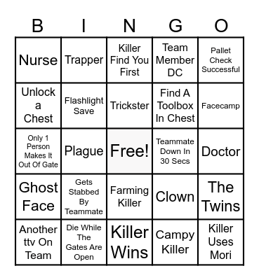 Dead By Daylight Bingo Card