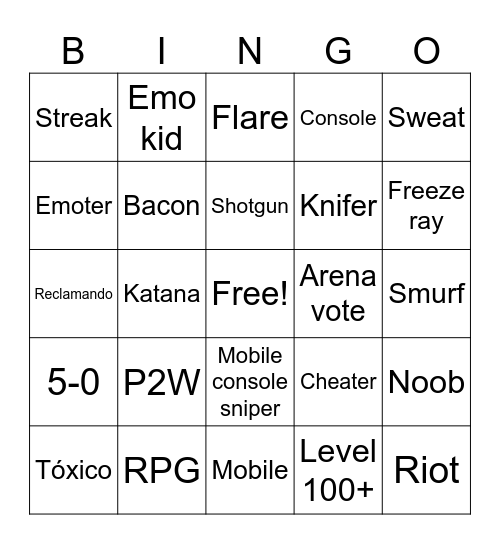 Roblox RIVALS Bingo Card