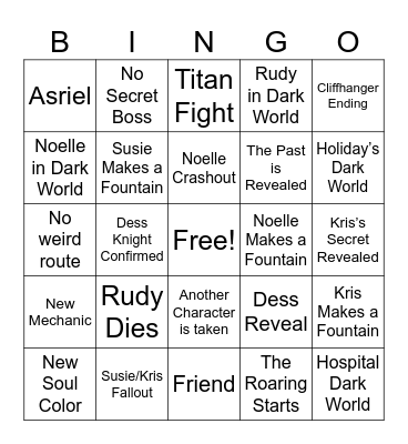 Deltarune Chapter 6 Bingo Card