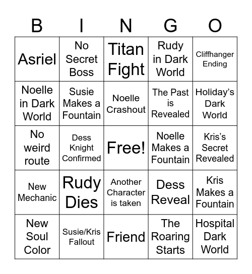 Deltarune Chapter 6 Bingo Card
