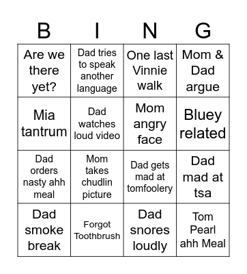 Youkers Travel Bingo Card