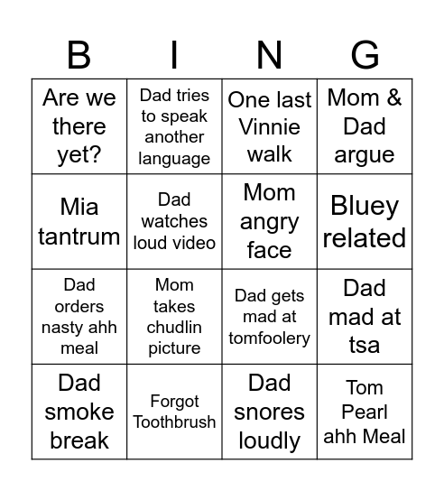 Youkers Travel Bingo Card