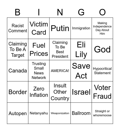 Trump speech Bingo Card