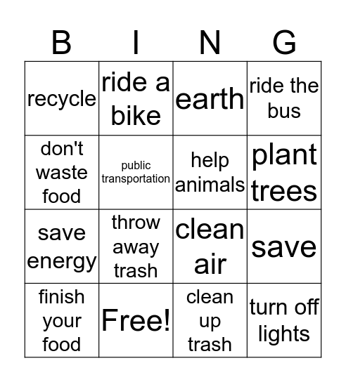 How to Help The Earth Bingo Card