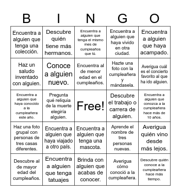 Cumpleaños Camila Bingo Card