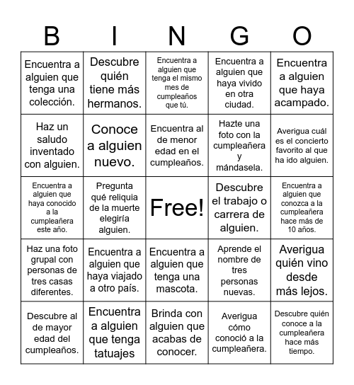 Cumpleaños Camila Bingo Card