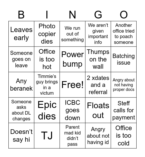 Untitled Bingo Card