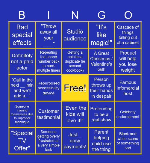 Infomercial Bingo Card