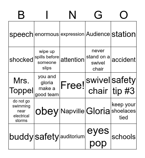 Officer Buckle and Gloria Bingo Card